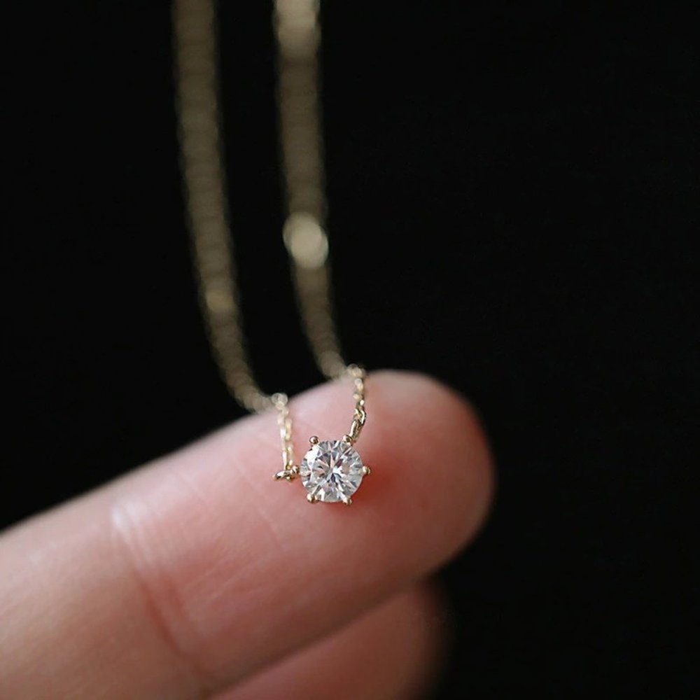 NEW S925 Sterling Silver Round Single Zirconia Gem Necklace (Gold or Silver)